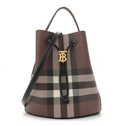 Burberry Giant Check Calfskin TB Bucket Bag Dark Birch 1 of 11