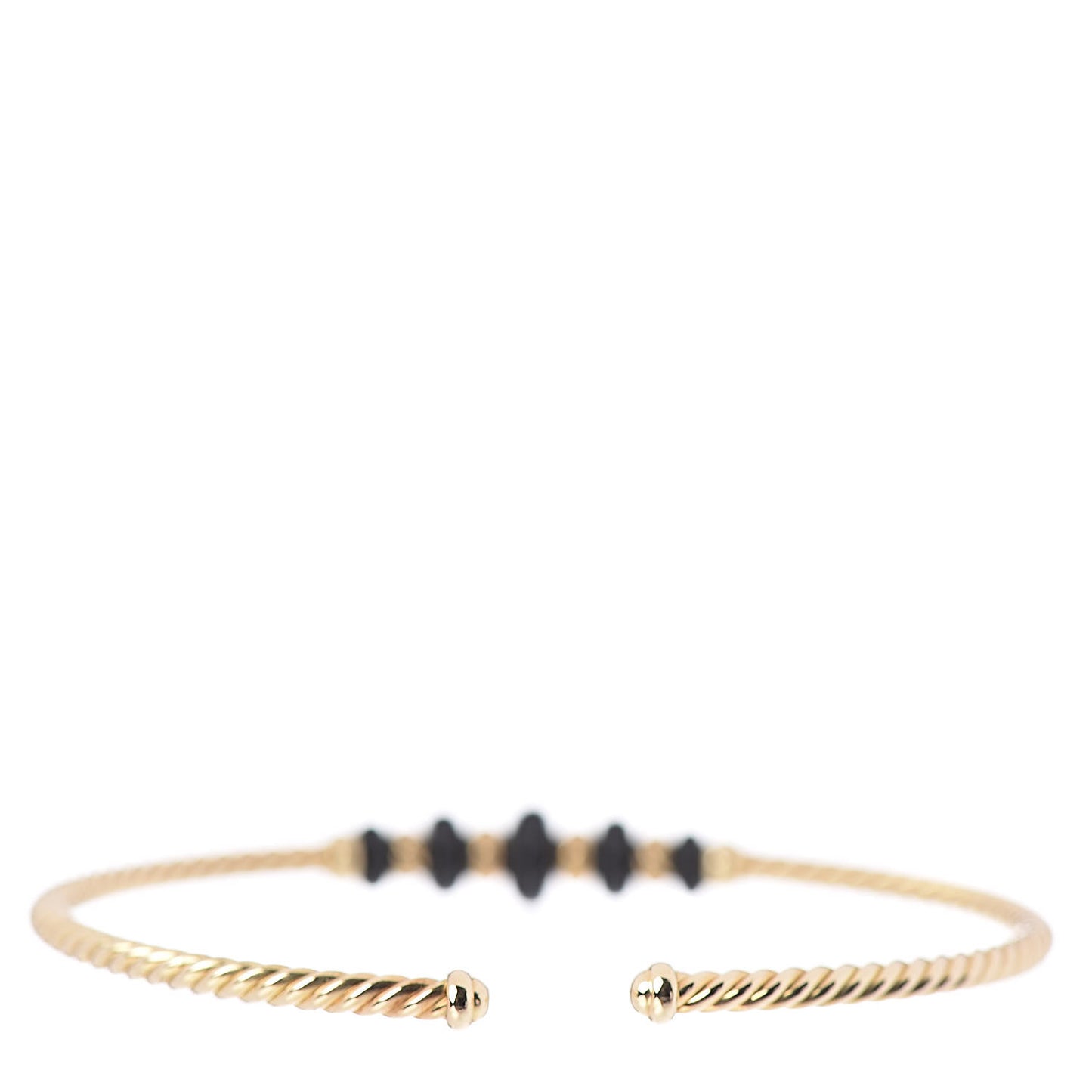 18K Yellow Gold Black Onyx Rio Rondelle Cabled Cuff Bracelet