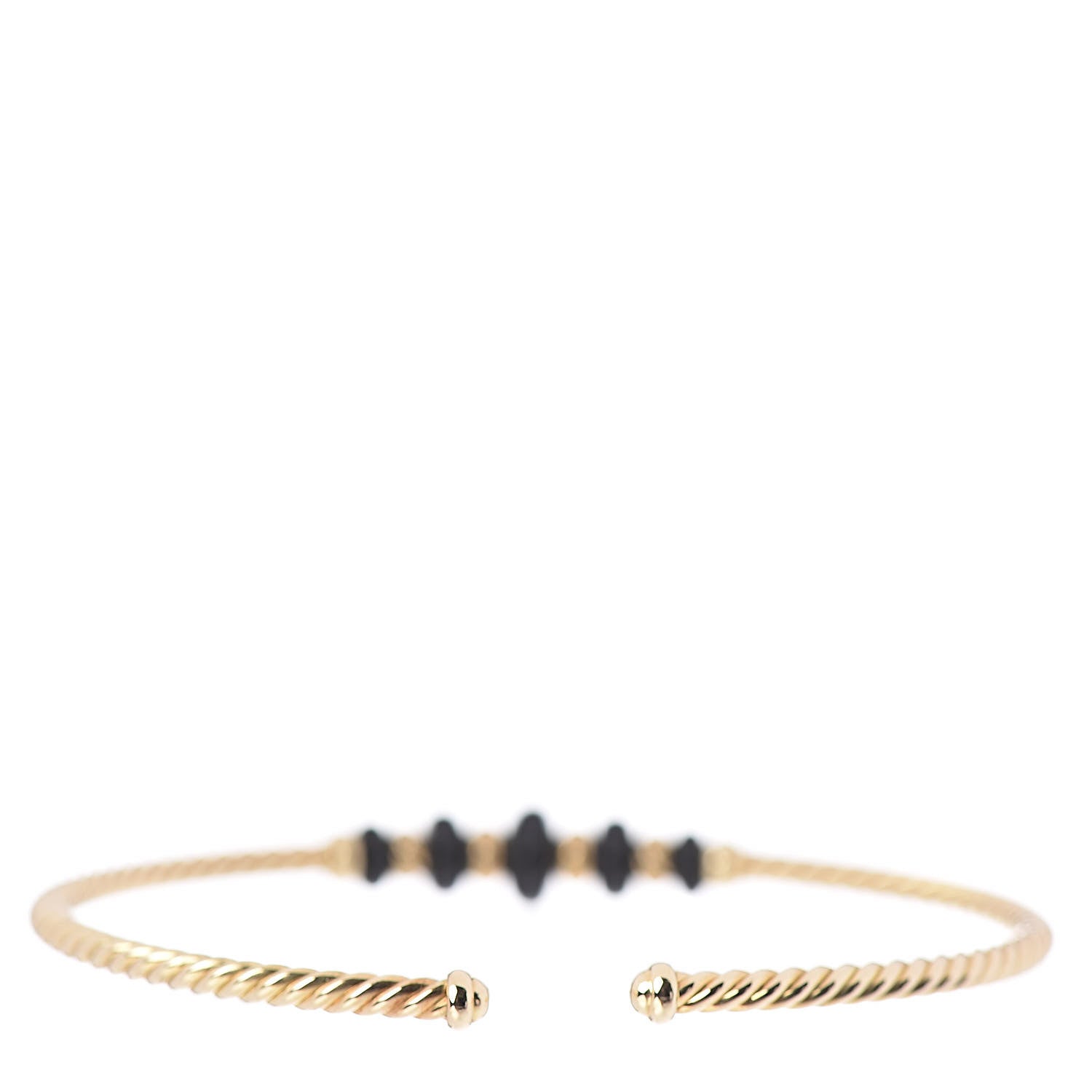 David Yurman 18K Yellow Gold Black Onyx Rio Rondelle Cabled Cuff Bracelet 3 of 5