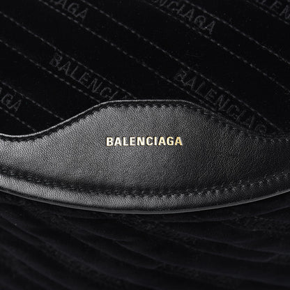 Balenciaga Crushed Velvet Diagonal Allover Logo Matelasse XS Souvenir Belt Bag Black 8 of 10