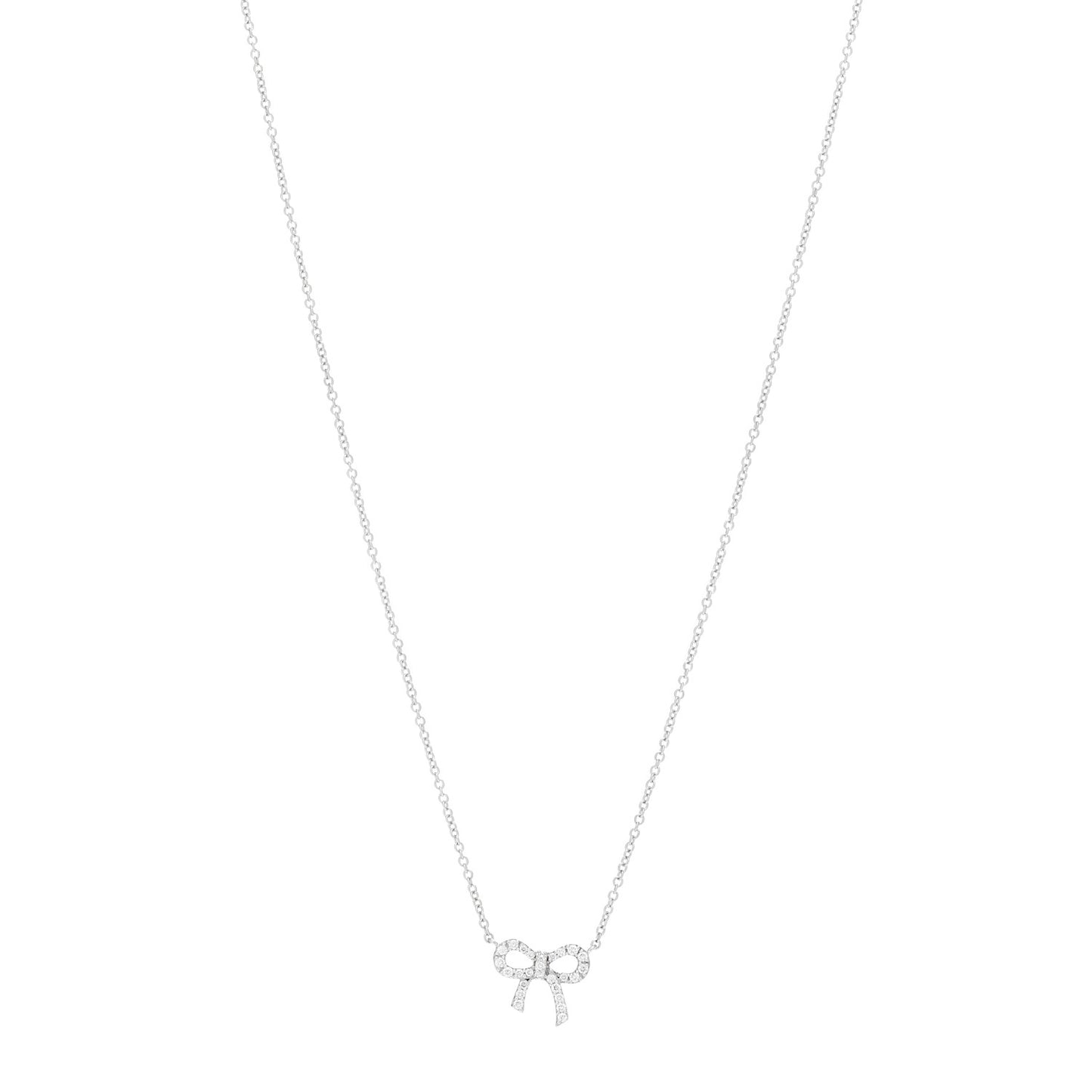 18K White Gold Diamond Mini Bow Pendant Necklace