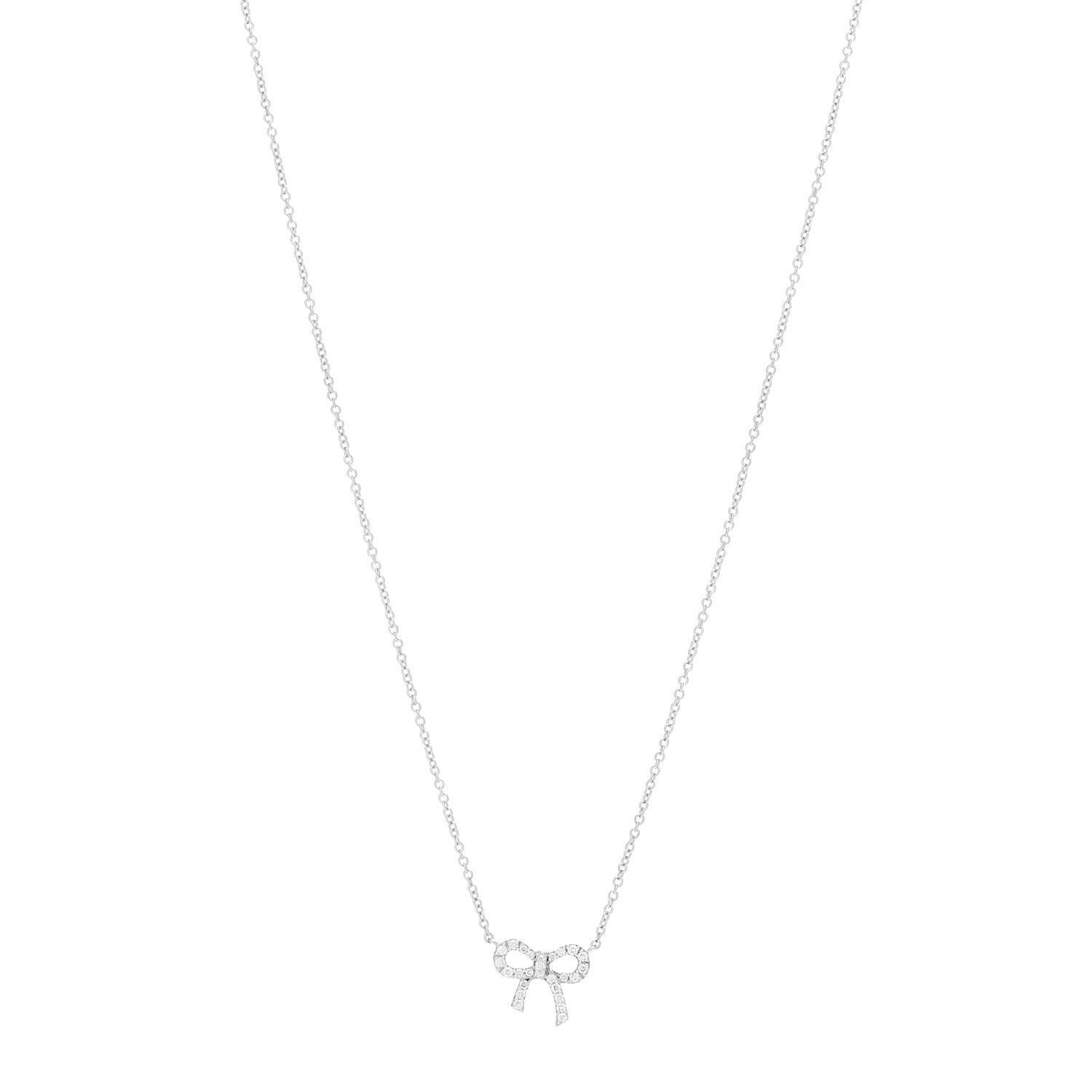 Tiffany 18K White Gold Diamond Mini Bow Pendant Necklace 1 of 6