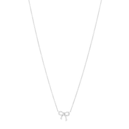 Tiffany 18K White Gold Diamond Mini Bow Pendant Necklace 1 of 6