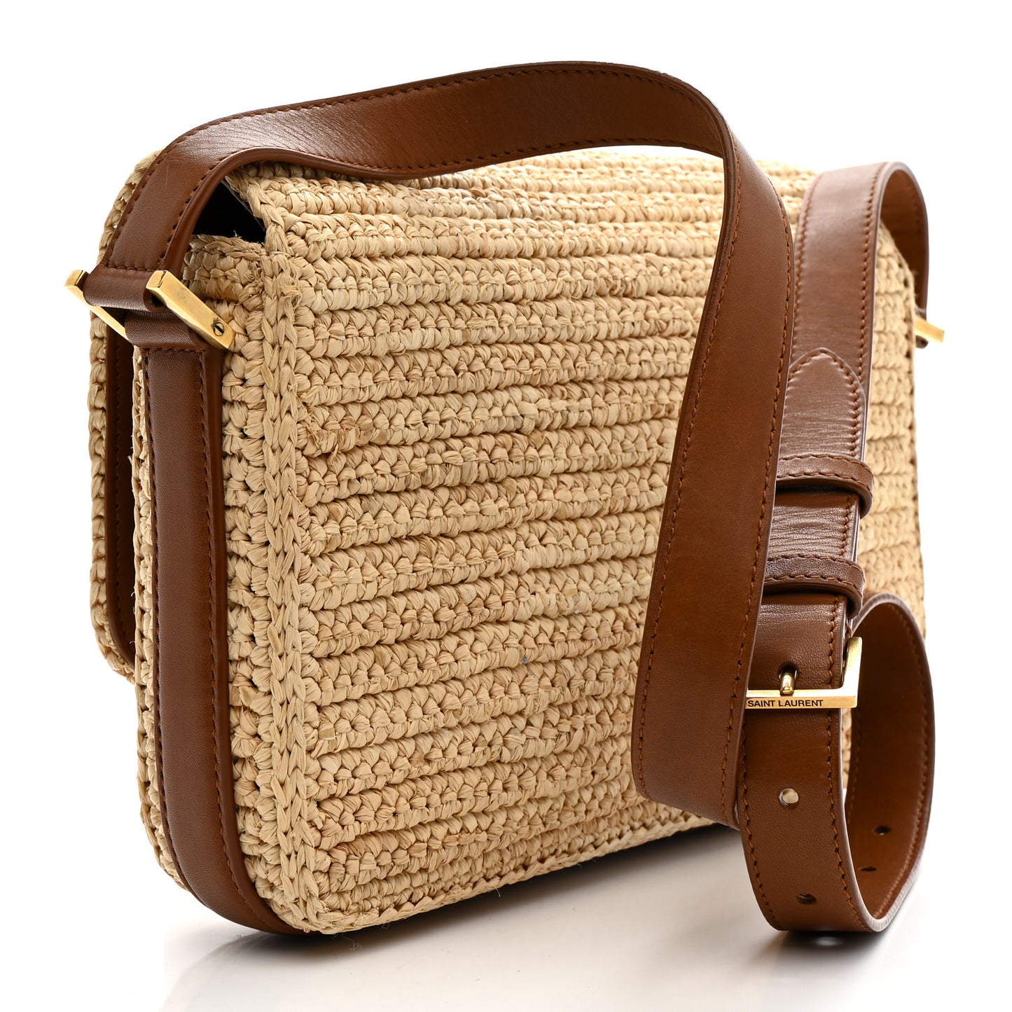 Raffia Calfskin Medium Monogram Solferino Satchel Naturale Brick
