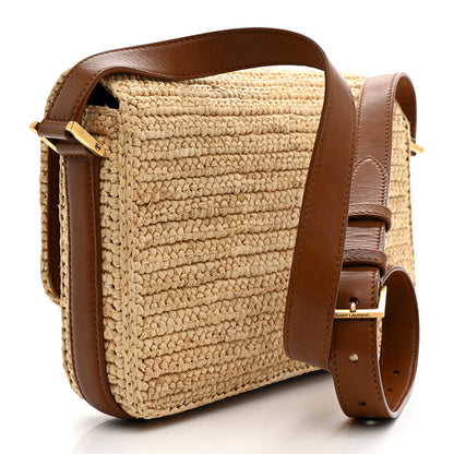 Saint Laurent Raffia Calfskin Medium Monogram Solferino Satchel Naturale Brick 3 of 13