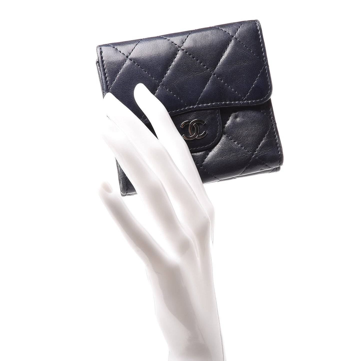 Lambskin Quilted Compact French Flap Wallet Navy
