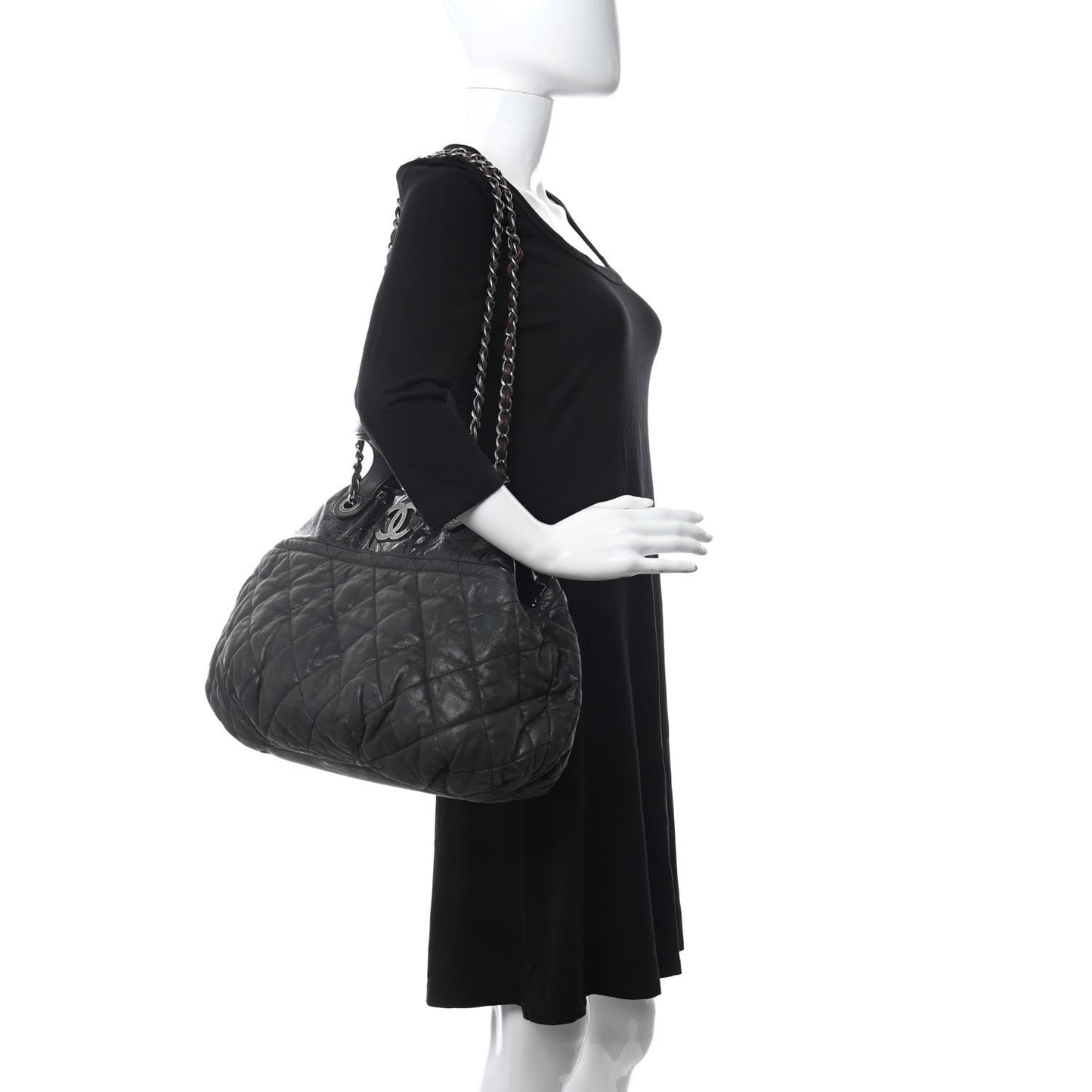Iridescent Calfskin Quilted Large In The Mix Tote Black