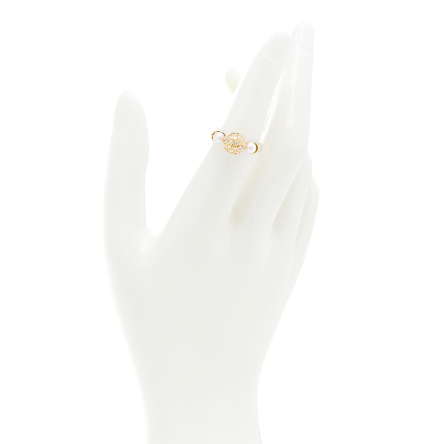 18K Yellow Gold Diamond Akoya Pearl Ball Ring 51 5.75