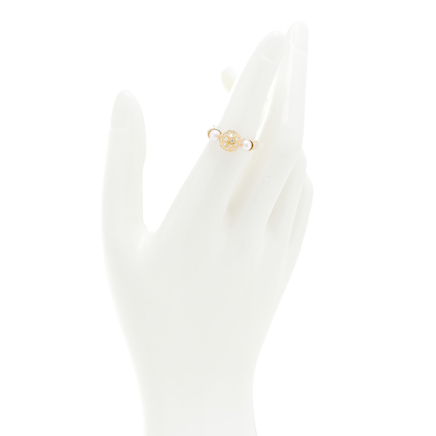 Mikimoto 18K Yellow Gold Diamond Akoya Pearl Ball Ring 51 5.75 2 of 5