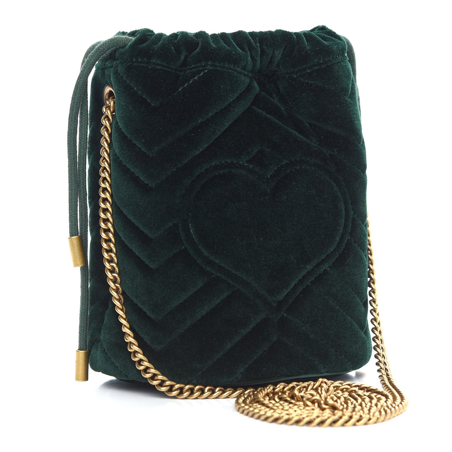 Velvet Matelasse Mini GG Marmont 2.0 Bucket Bag Dark Green
