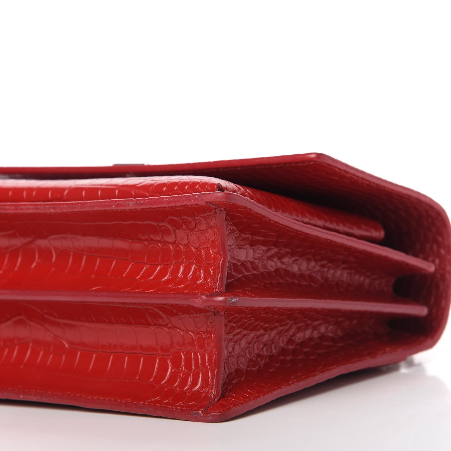 Saint Laurent Calfskin Crocodile Embossed Medium Monogram Sunset Rouge Eros 7 of 9