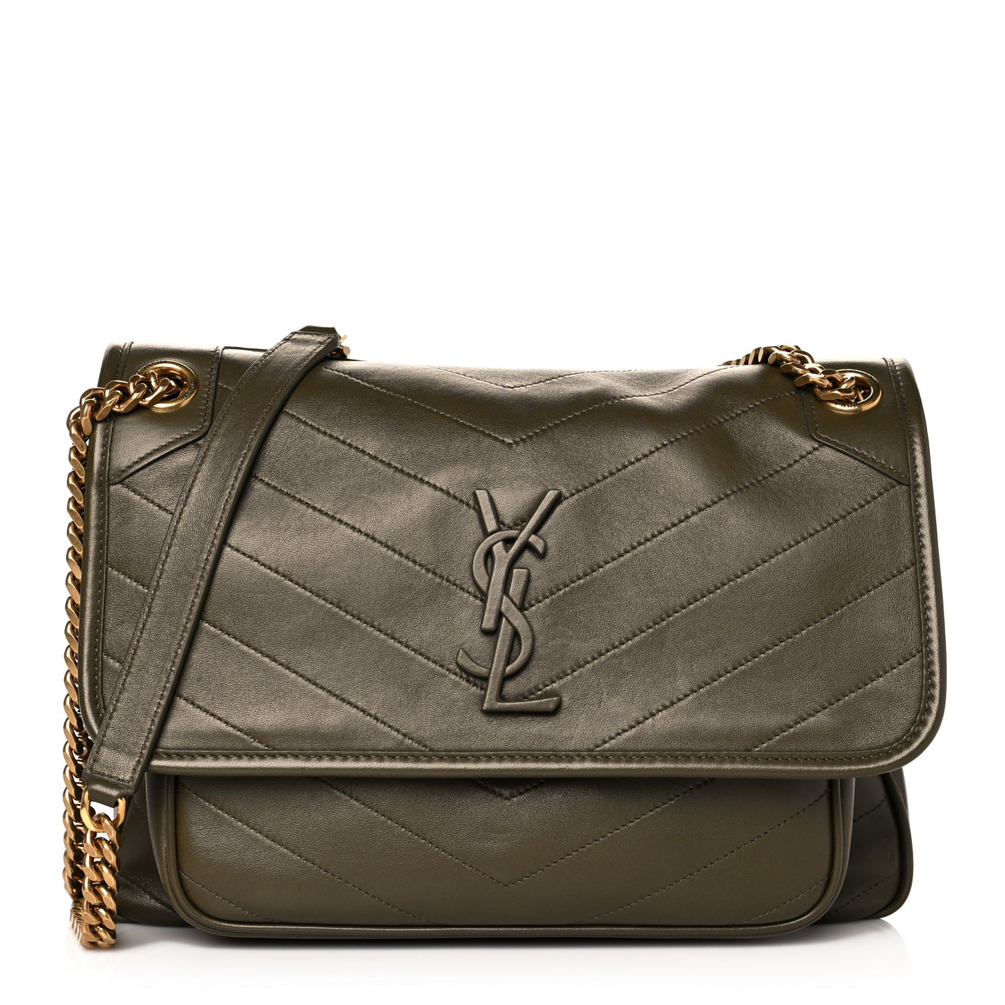 Lambskin Matelasse Monogram Medium Niki Chain Satchel Seaweed