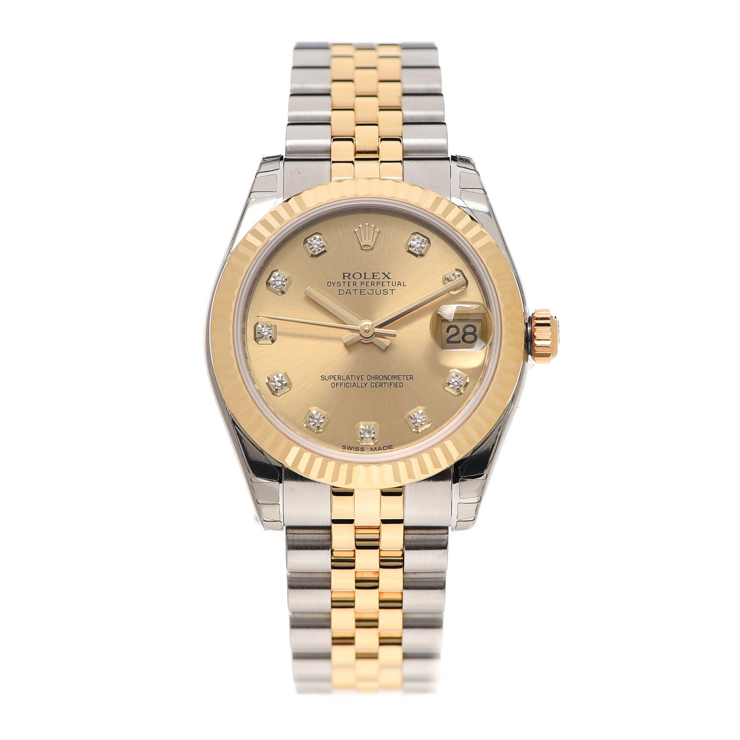 Rolex Stainless Steel 18K Yellow Gold Diamond 31mm Oyster Perpetual Datejust Watch Champagne 178273 1 of 5