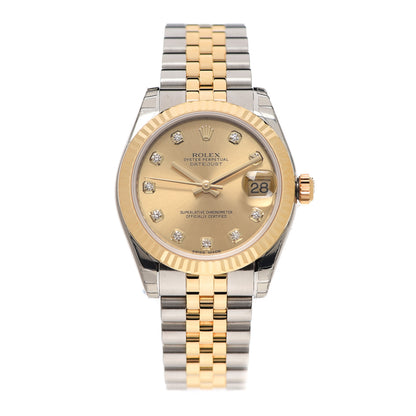 Rolex Stainless Steel 18K Yellow Gold Diamond 31mm Oyster Perpetual Datejust Watch Champagne 178273 1 of 5