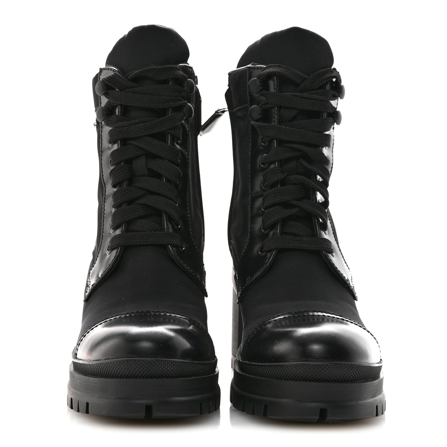 Spazzolato Re-Nylon Metal Triangle Logo Lace Up 85mm Ankle Boots 36 Black