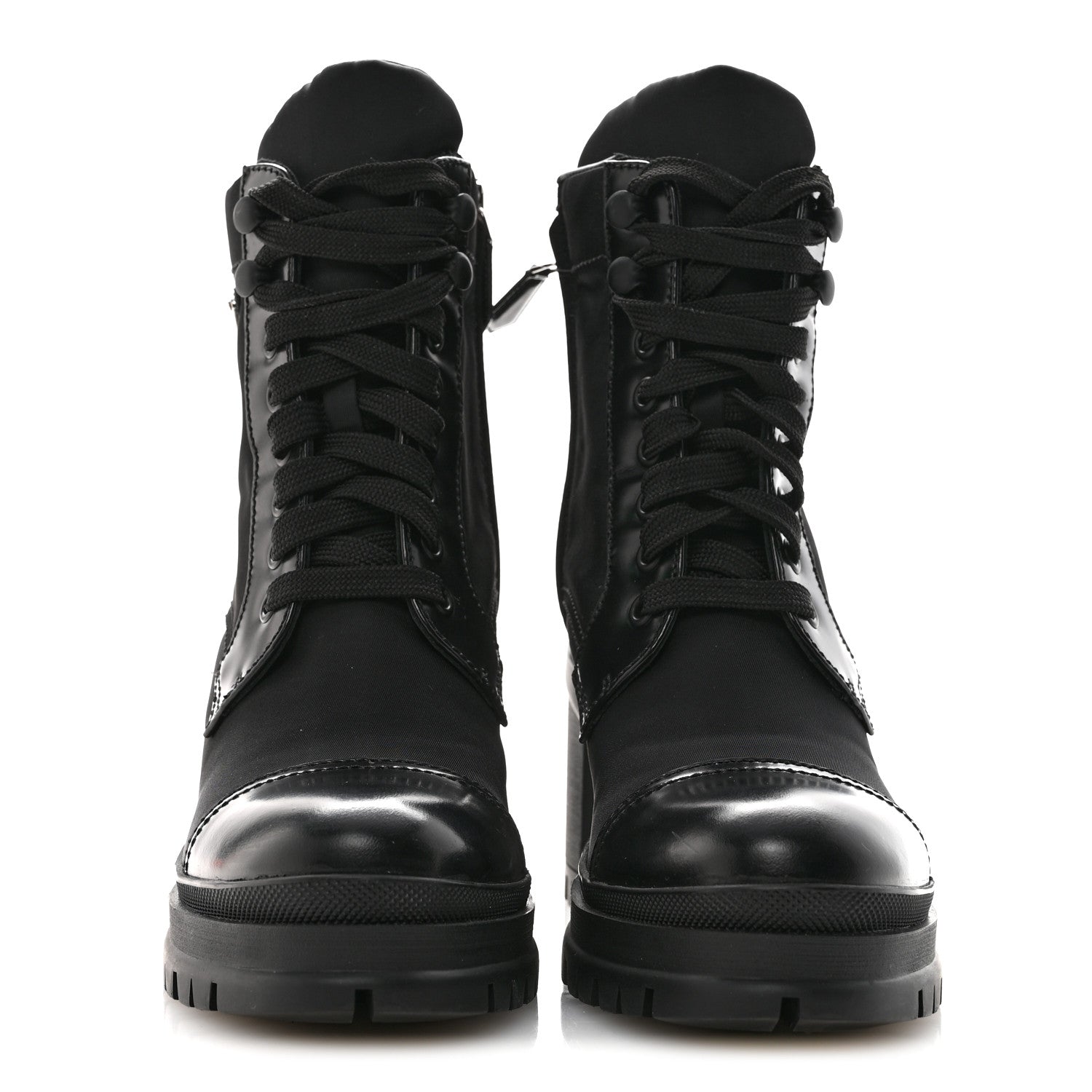 Prada Spazzolato Re-Nylon Metal Triangle Logo Lace Up 85mm Ankle Boots 36 Black 3 of 9