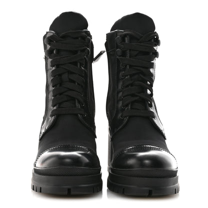 Prada Spazzolato Re-Nylon Metal Triangle Logo Lace Up 85mm Ankle Boots 36 Black 3 of 9