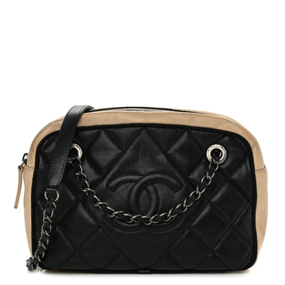 Chanel Calfskin Quilted Small Ballerine Camera Case Black Beige 1 of 14
