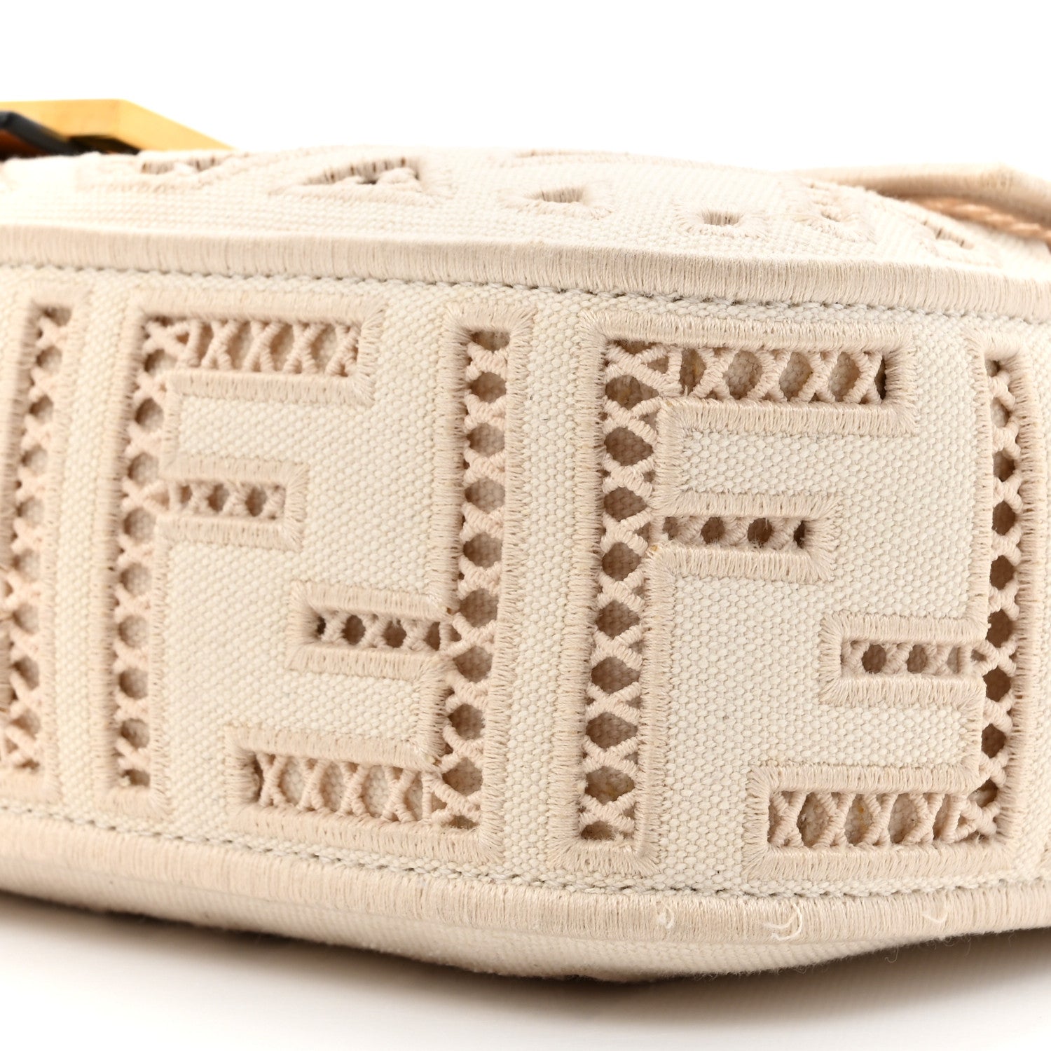 Fendi Canvas Cuoio Agata FF Ajour Embroidered Baguette Grezzo Cuoio 9 of 10
