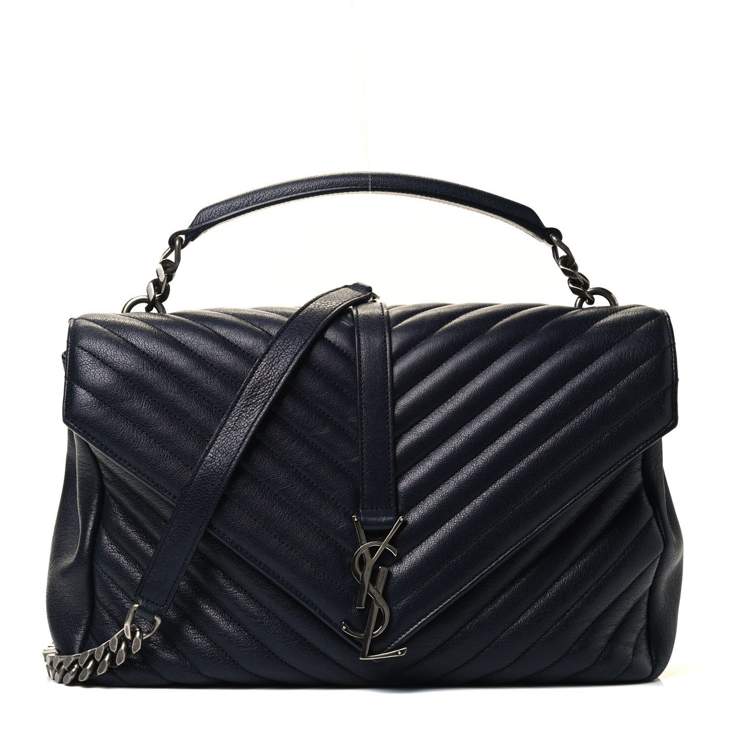 Sheepskin Matelasse Chevron Monogram Large College Bag Deep Marine