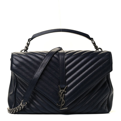 Saint Laurent Sheepskin Matelasse Chevron Monogram Large College Bag Deep Marine 1 of 4