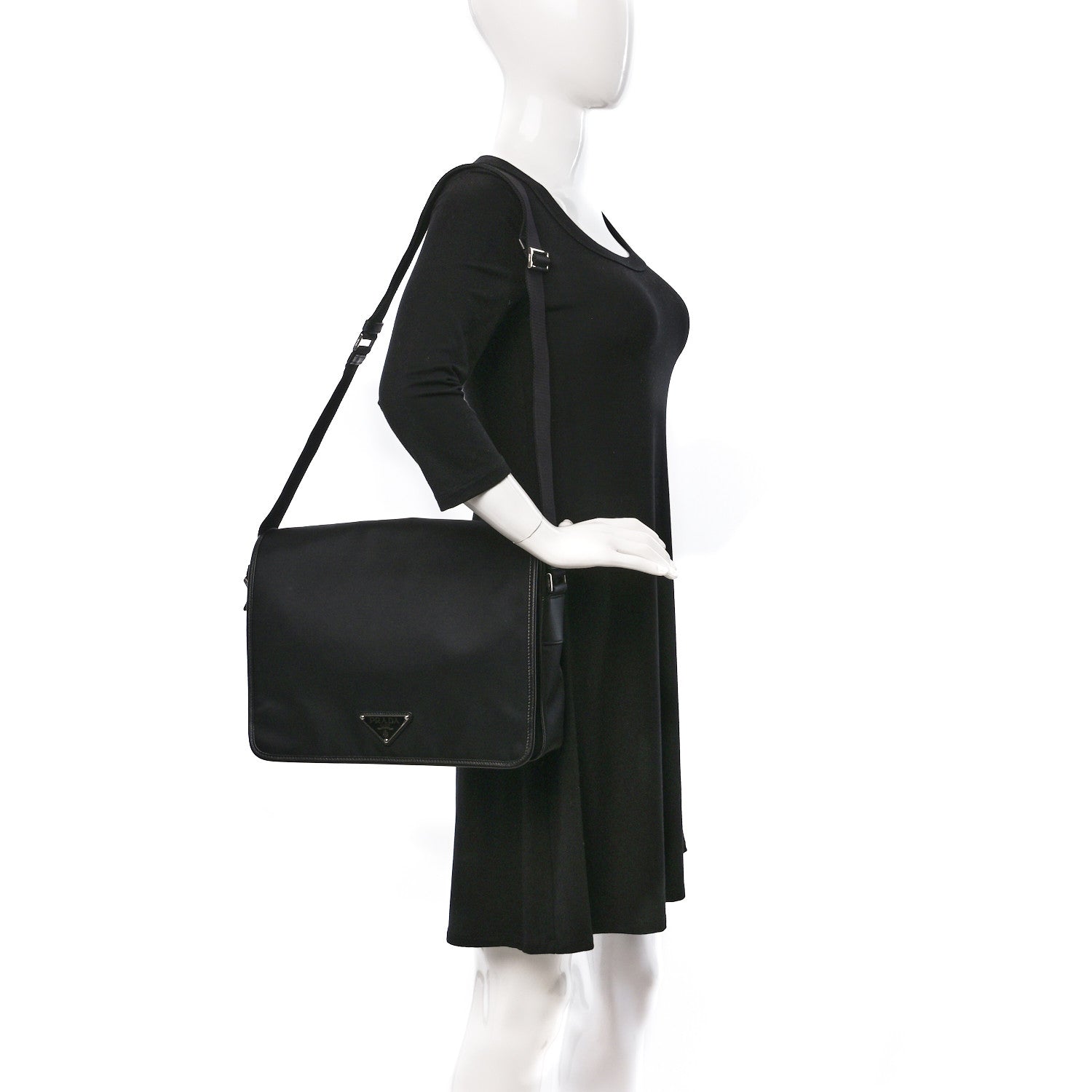 Prada Tessuto Nylon Saffiano Flap Messenger Bag Black 2 of 9