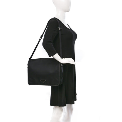 Prada Tessuto Nylon Saffiano Flap Messenger Bag Black 2 of 9