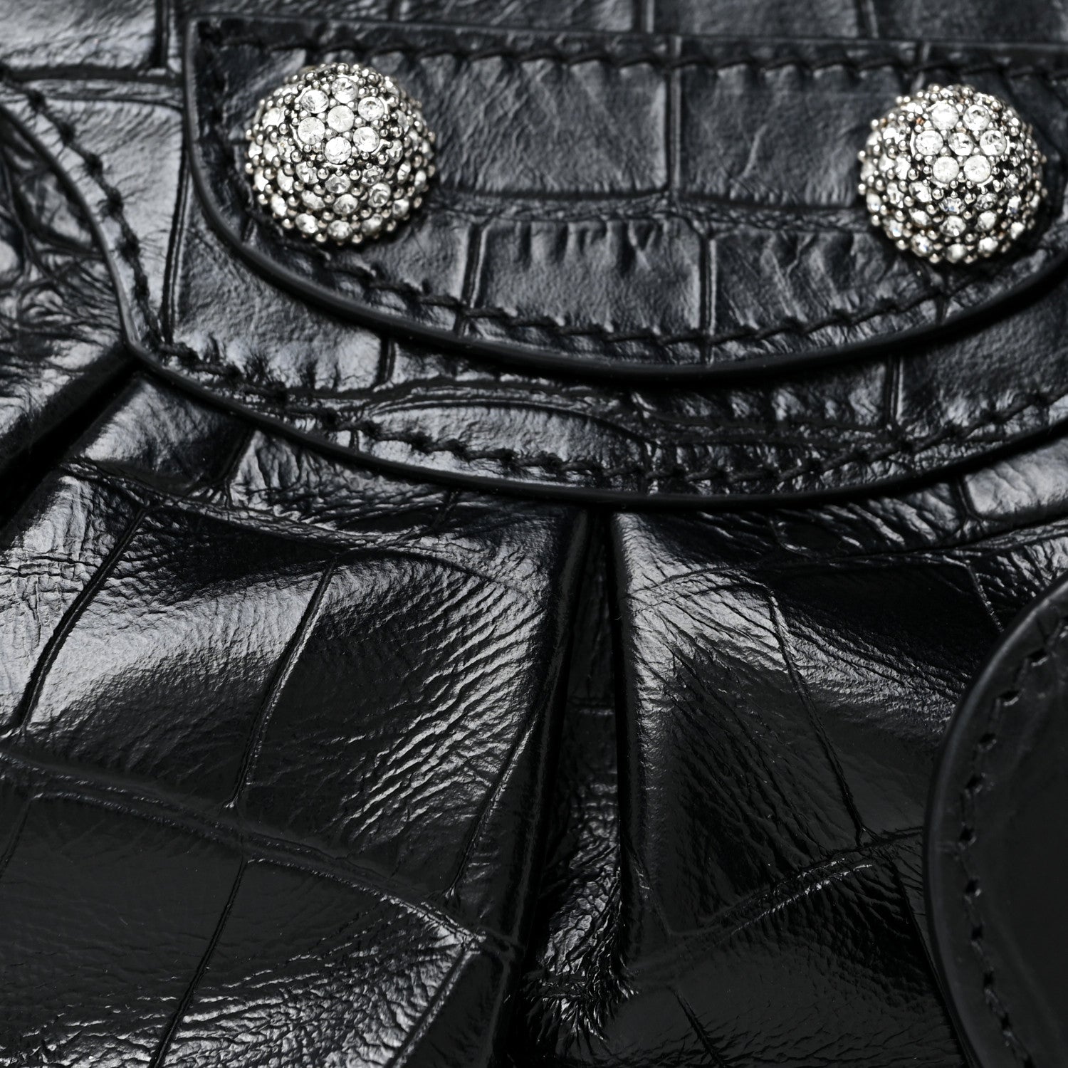 Balenciaga Extra Supple Calfskin Crystal Crocodile Embossed Le Cagole Shoulder Bag XS Black 8 of 10