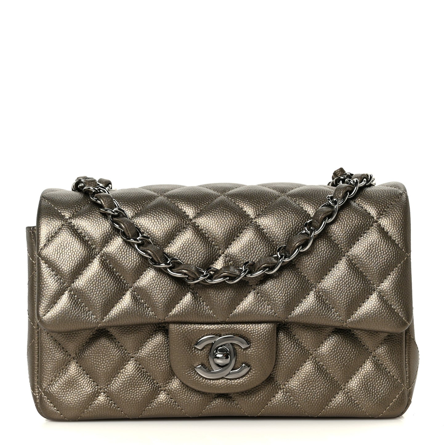 Iridescent Caviar Quilted Mini Rectangular Flap Bronze