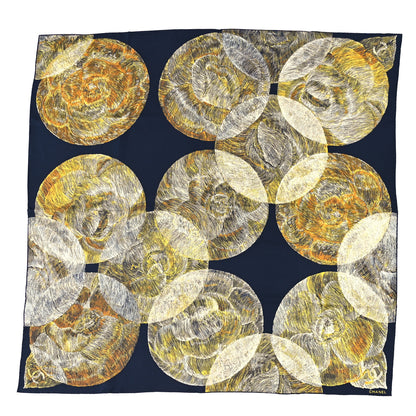 Chanel Silk Camellia Scarf Navy Yellow 1 of 3