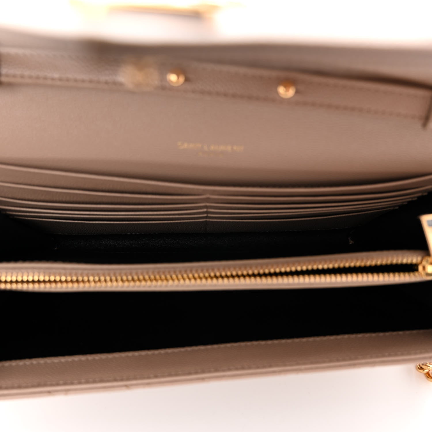 Saint Laurent Grain De Poudre Mixed Matelasse Triquilt Monogram Chain Wallet Dark Beige 5 of 9