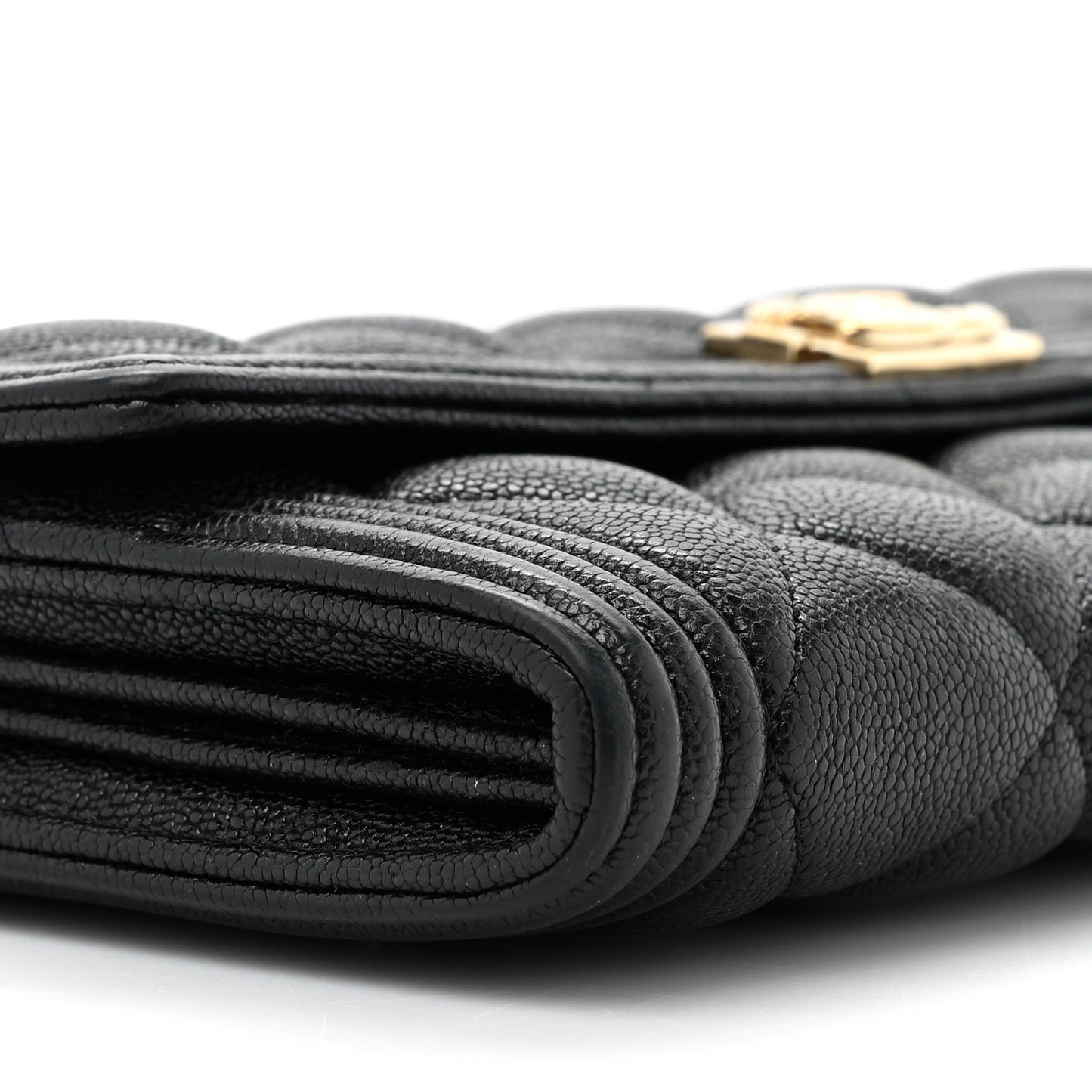 Caviar Quilted Large Boy Gusset Flap Wallet Black