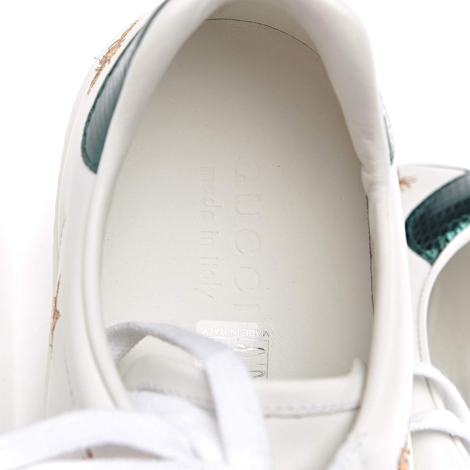 Gucci Calfskin Ayers Web Bee Star Embroidered Mens Ace Sneakers 9.5 White Green 8 of 10
