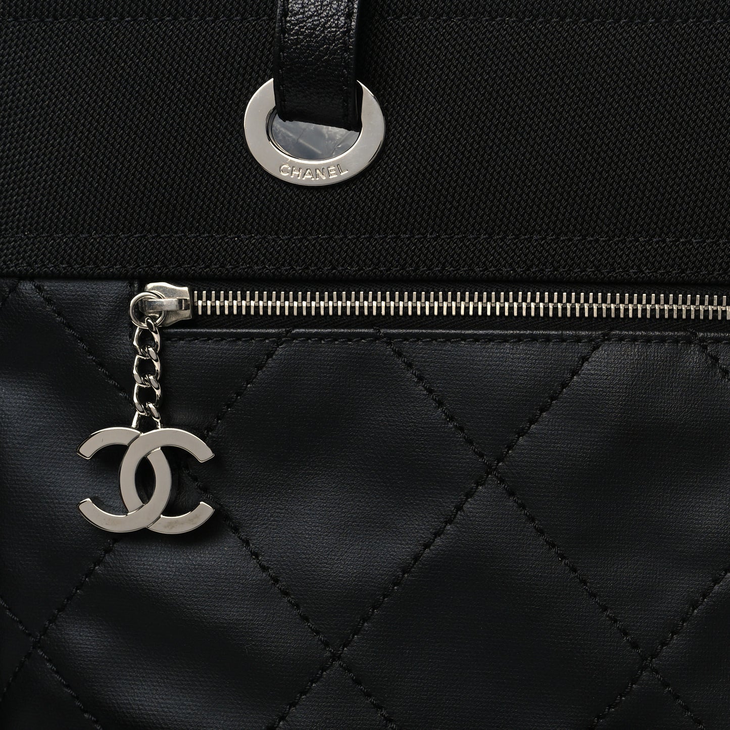 Coated Canvas Quilted Large Paris Biarritz Tote Black