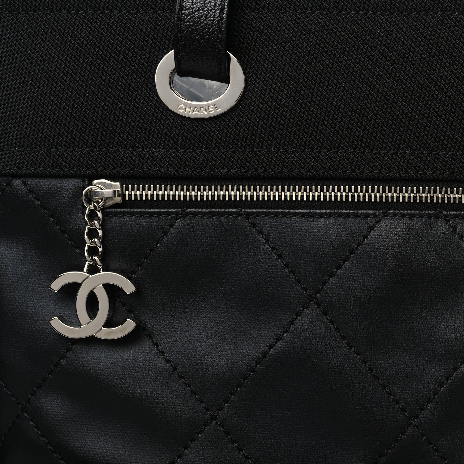 Chanel Coated Canvas Quilted Large Paris Biarritz Tote Black 9 of 11