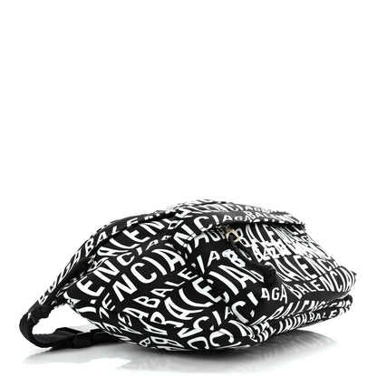 Balenciaga Nylon Wave Logo Print Wheel Beltpack Black White 4 of 10