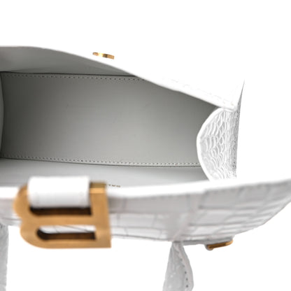 Balenciaga Shiny Calfskin Crocodile Embossed Hourglass Top Handle Bag XS White 4 of 11