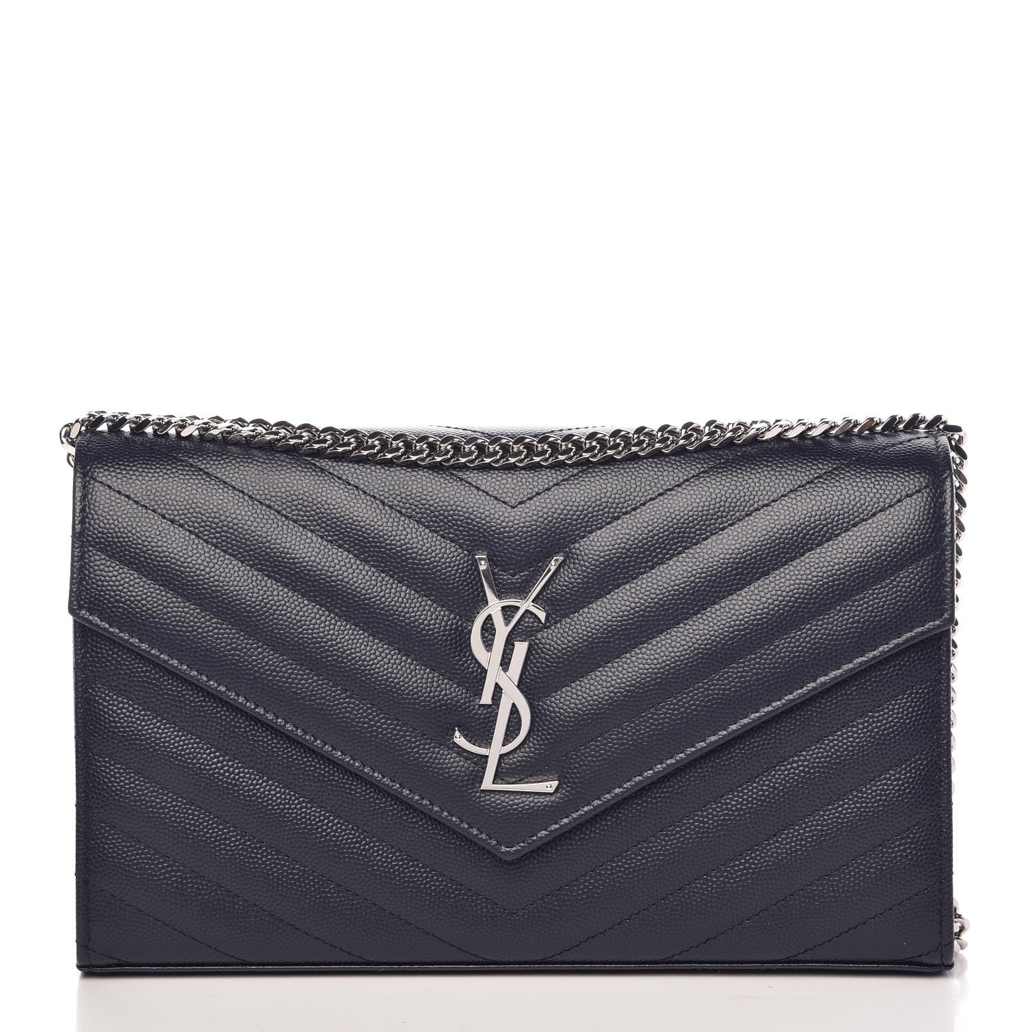 Saint Laurent Grain De Poudre Matelasse Chevron Monogram Chain Wallet Deep Marine 1 of 9