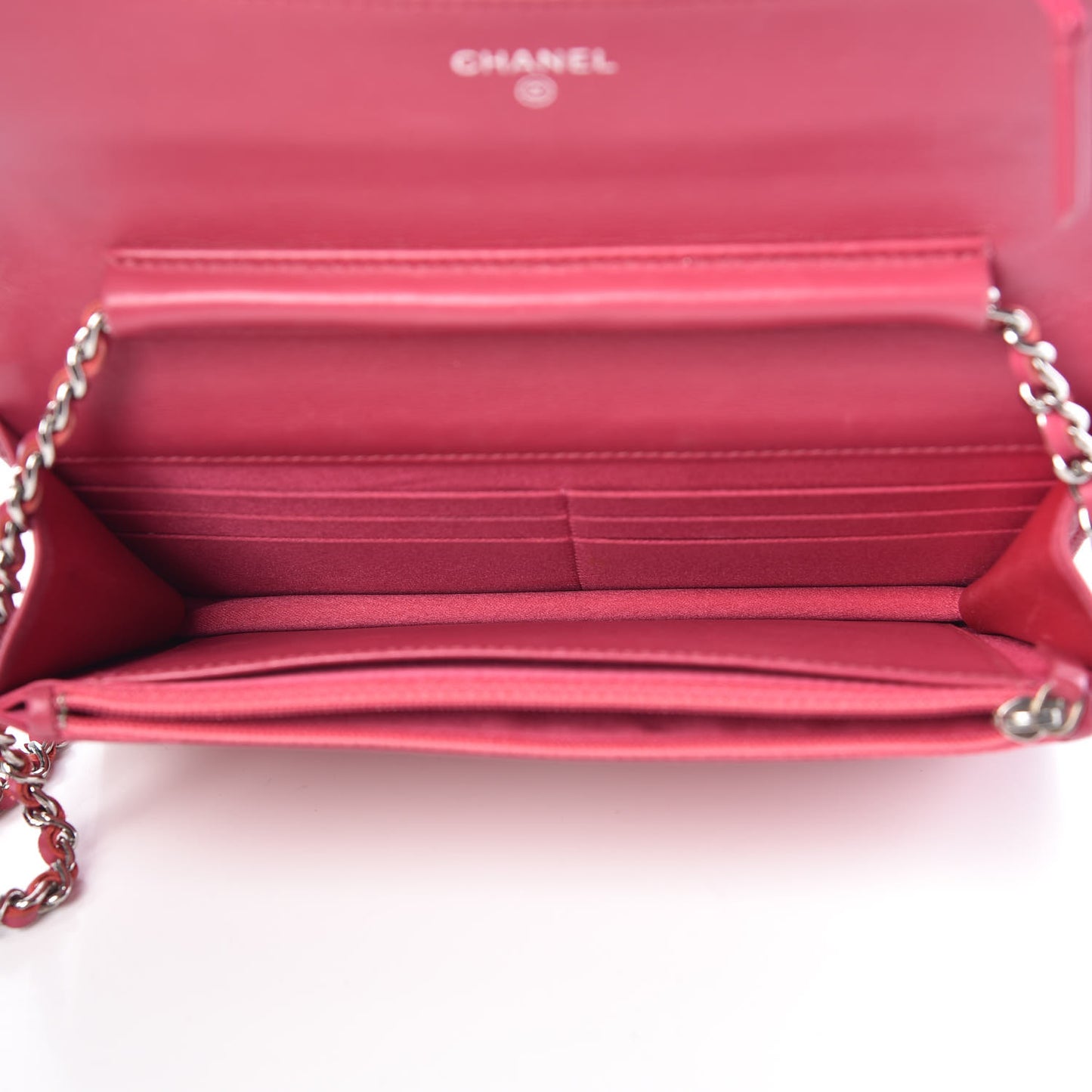 Patent Camellia Embossed Wallet on Chain WOC Rose