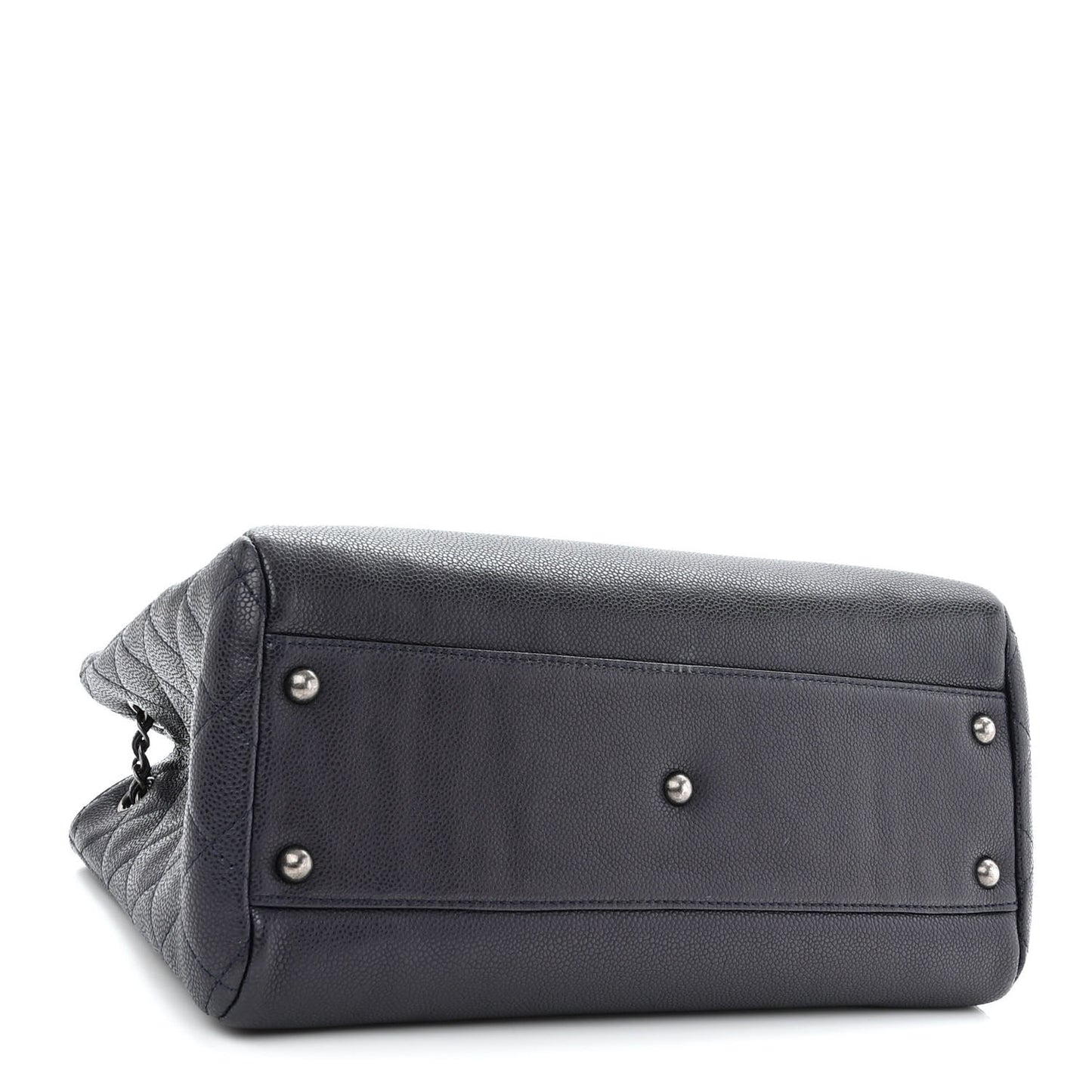 Metallic Grained Calfskin Woven Chain Medium Shopping Tote Dark Navy