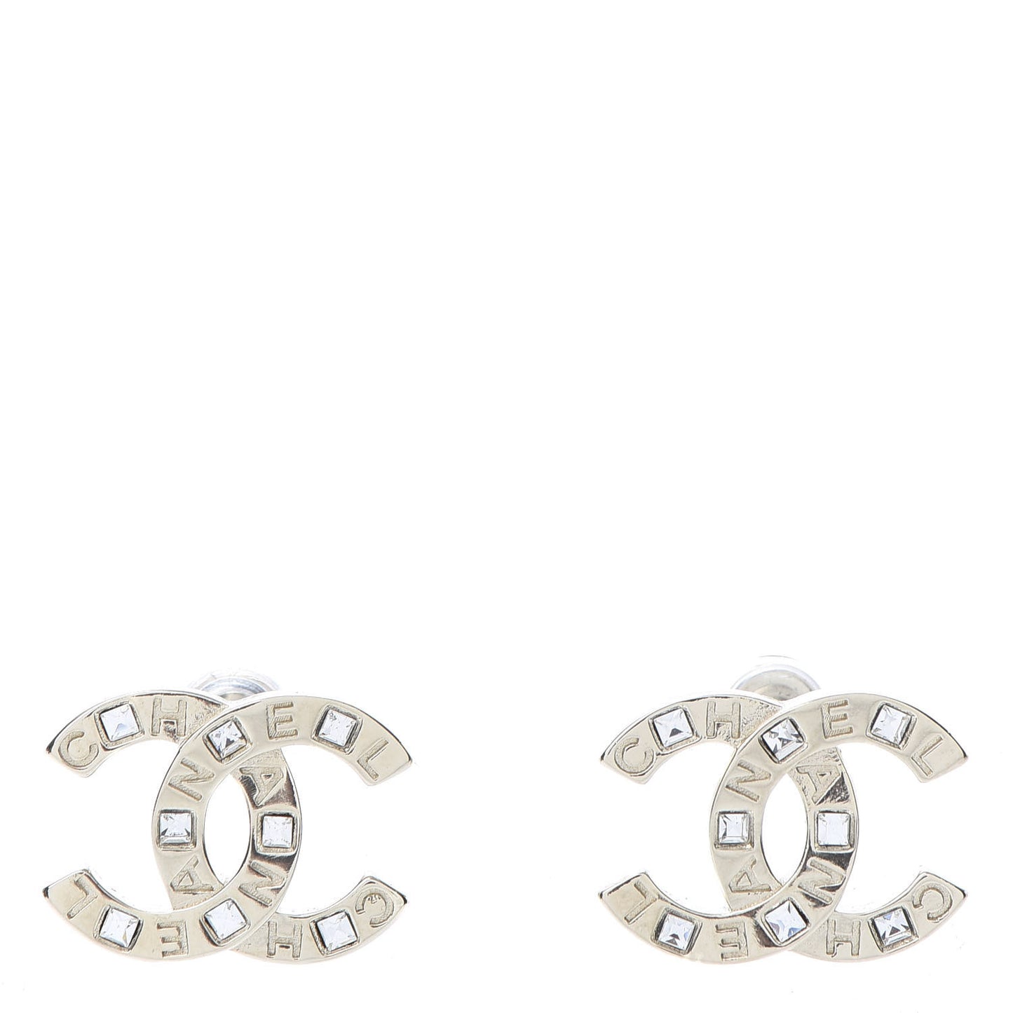 Crystal Metal CC Paris Button Stud Earrings Gold