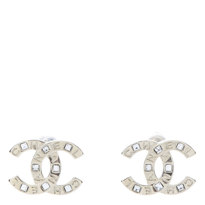 Chanel Crystal Metal CC Paris Button Stud Earrings Gold 1 of 5