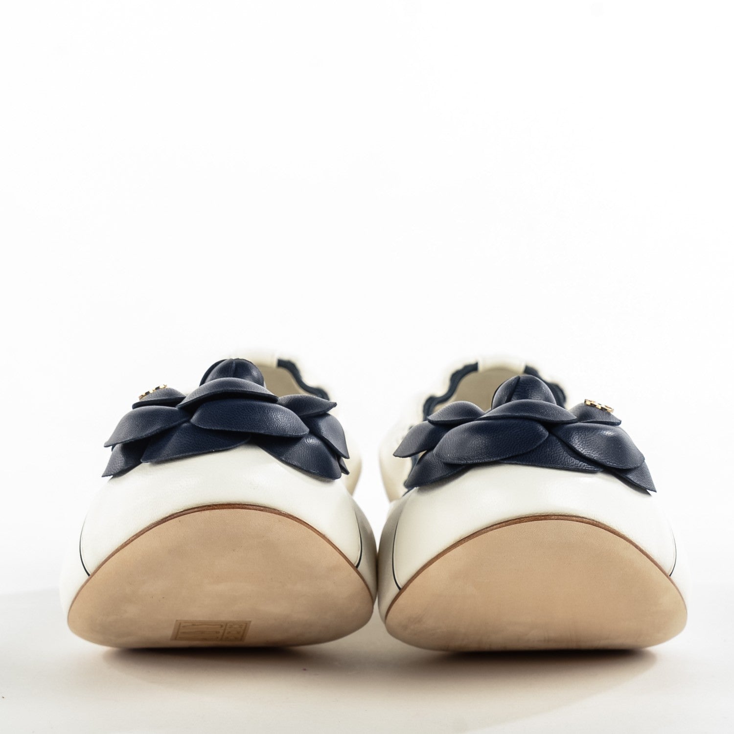 Chanel Lambskin Camellia Cap Toe Ballerina Flats 37.5 White Black 2 of 7