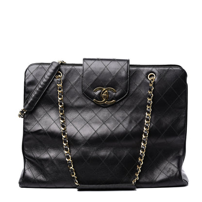 Chanel Calfskin Stitched XL Weekender Black 1 of 14