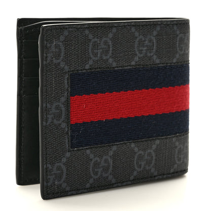Gucci GG Supreme Monogram Selleria Calfskin Web New Web Bi-Fold Wallet Black 3 of 7