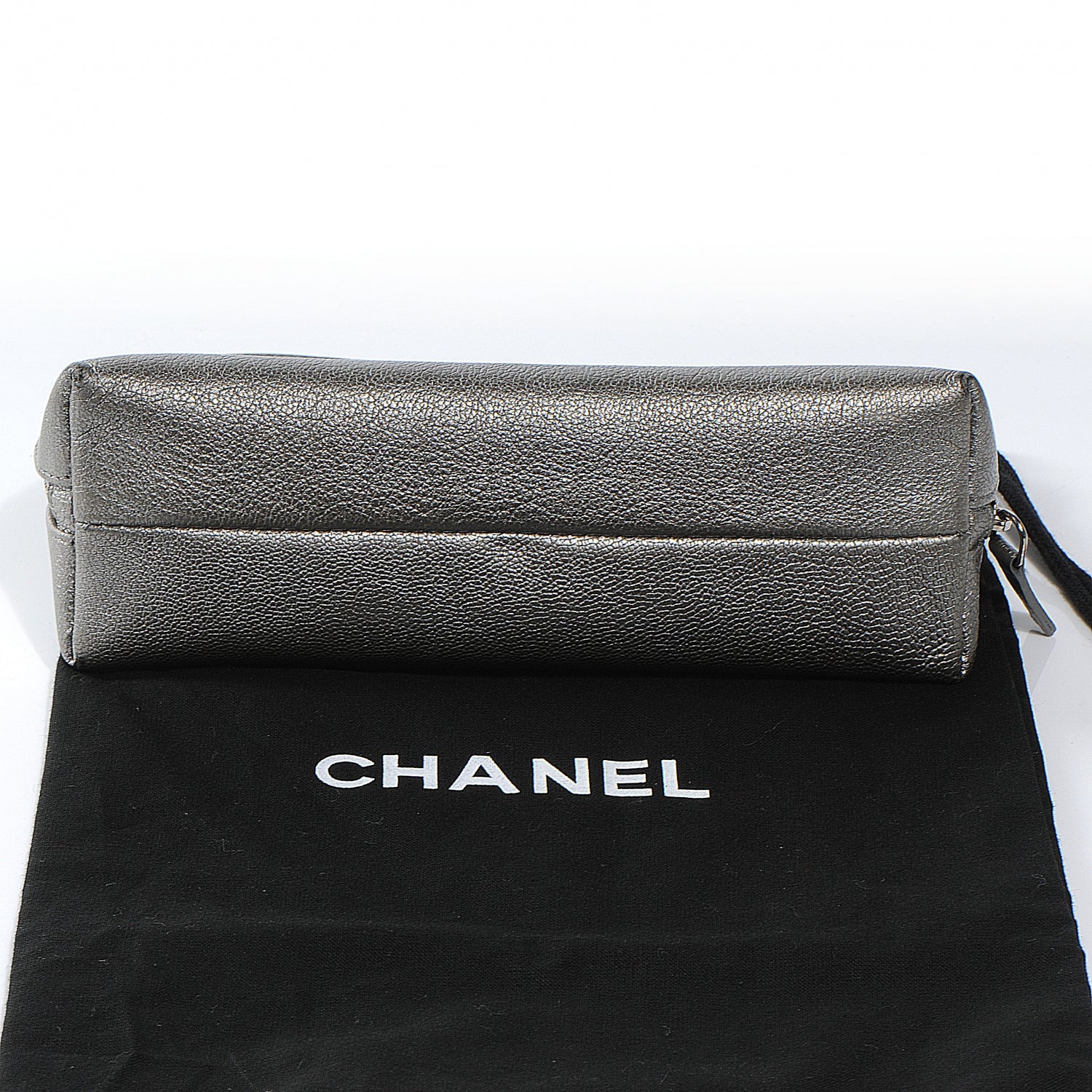 Chanel Leather Cosmetic Case Make Up Bag Pouch Silver 7 of 8