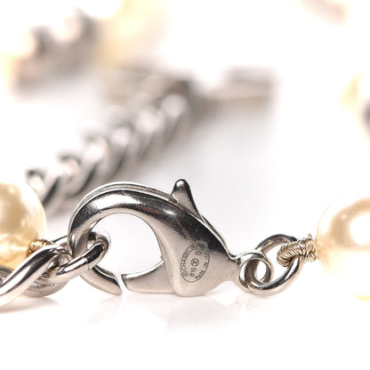 Chanel Pearl Bead CC Long Necklace Silver 5 of 5
