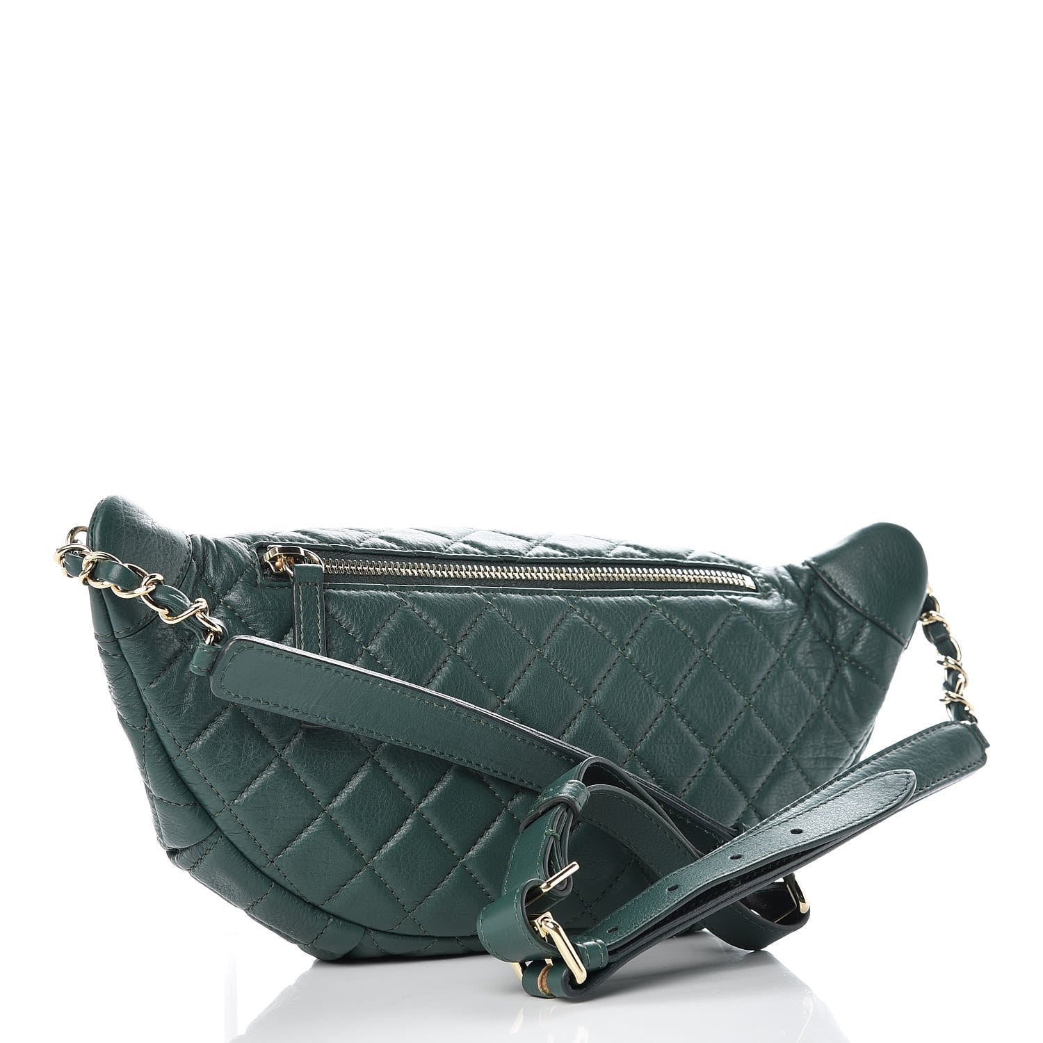 Chanel Calfskin Quilted Banane Waist Bag Fanny Pack Dark Green 3 of 9