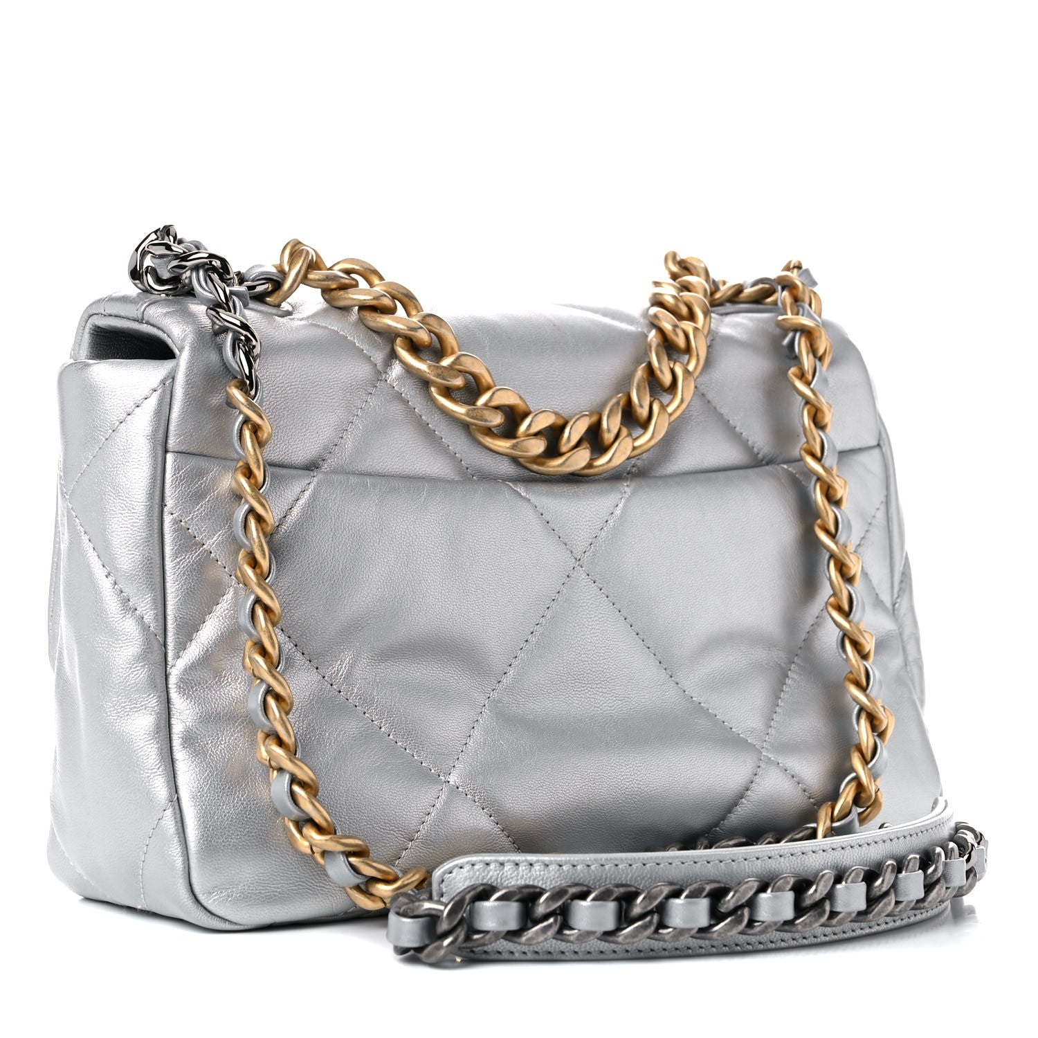 Chanel Metallic Goatskin Quilted Medium Chanel 19 Flap Silver 3 of 10