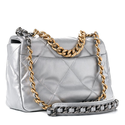 Chanel Metallic Goatskin Quilted Medium Chanel 19 Flap Silver 3 of 10